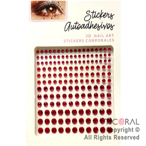 STICKERS STRASS AUTOADHESIVOS CIRCULOS FACETADOS FUCSIA X 12 PLANCHAS